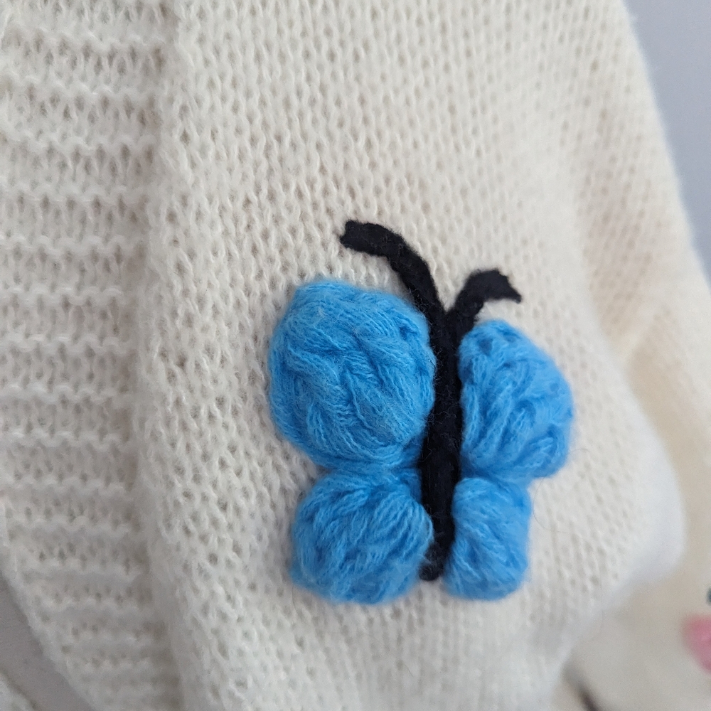 Luna Ivy Butterfly Embroidered White Cardigan Swe… - image 2